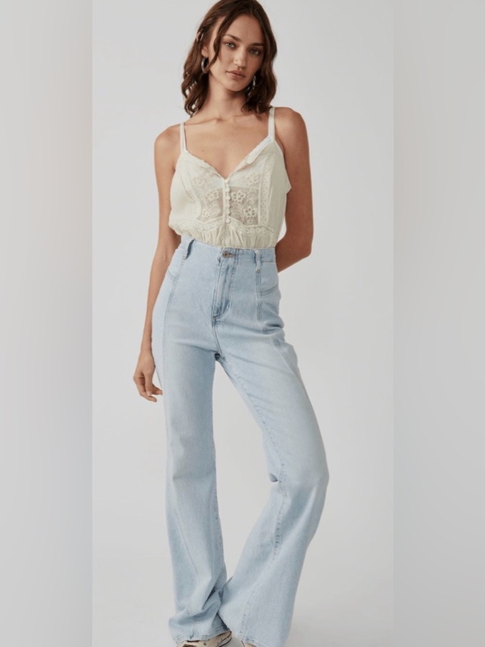 NWT Free People Still the One Lace Trim Bodysuit in Color: Evening Cream